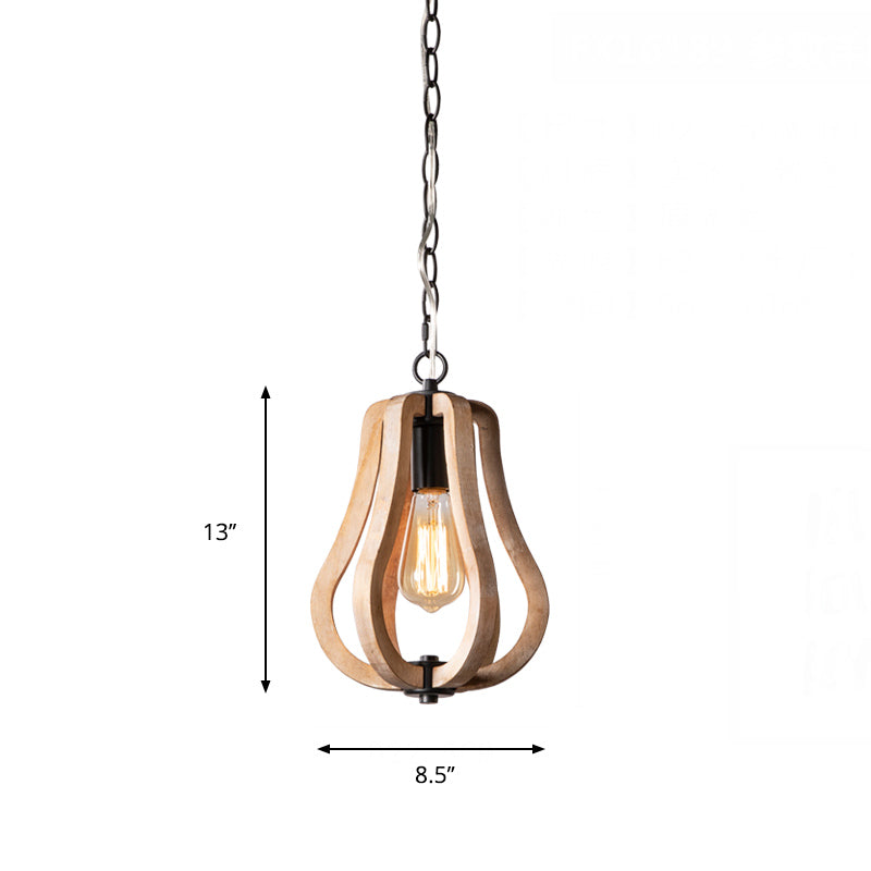 Houten kalebas hangende lamp met metalen ketting landelijke stijl 1 licht opgehangen licht in zwart