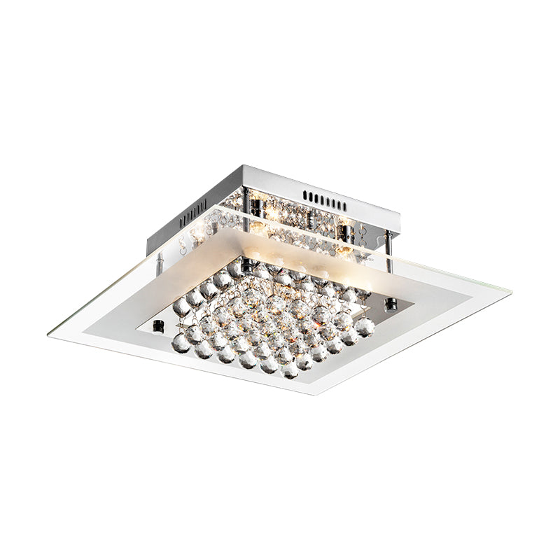 Cromado 5 cabezas iluminación semi montura moderna cristal transparente orbes cuadrados lámpara de techo