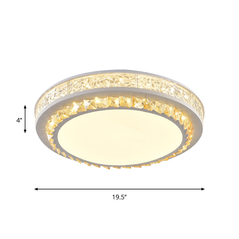 LED Flush Mount Lamp Modern Circular Clear Crystal Block Ceiling Mount in White for Living Room
