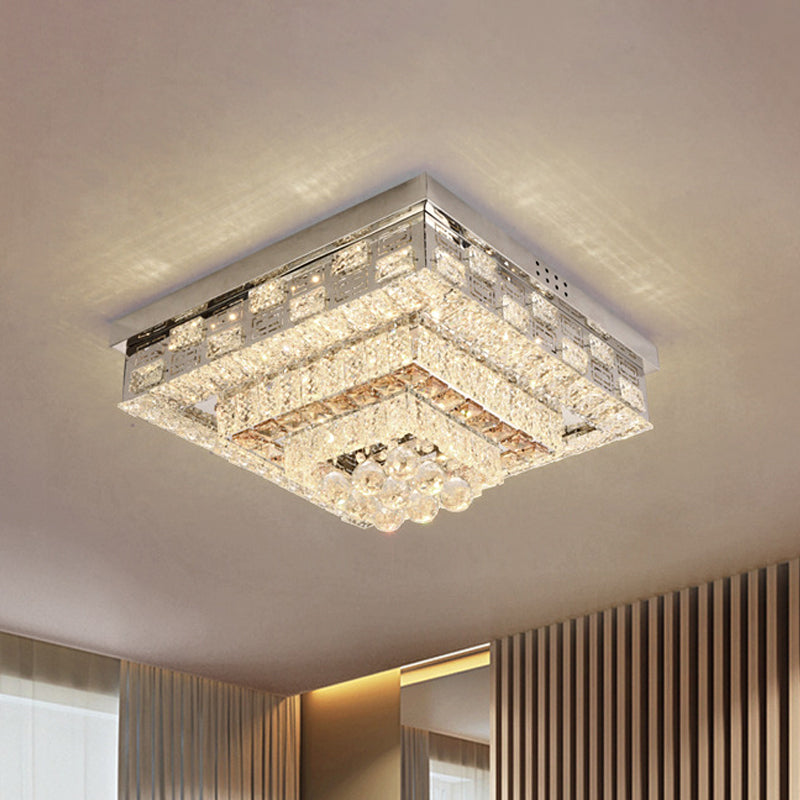 LED Square/Round Flush Mount Lamp Contemporary Clear Crystal Ceiling Mount with Dropped Balls