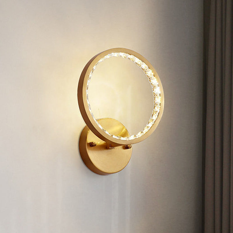 LED Annular Wall Mounted Light Modern Gold Clear Crystal Beads Wall Sconce for Bedroom
