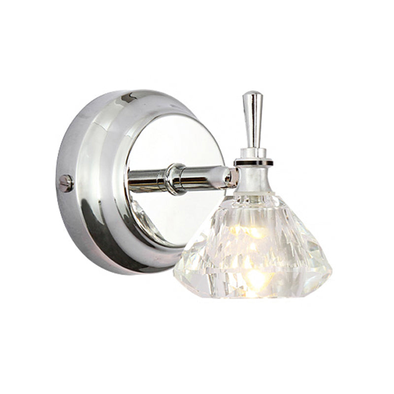 Diamond Bathroom Sconce Light Fixture Contemporary Clear Beveled Crystal 1 Bulb Chrome Wall Lamp