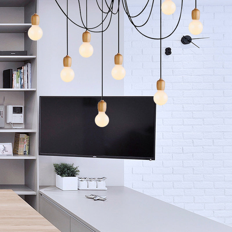 Schwarze Beute Hanging Lampe mit freiliegendem Glühbirnen -Industrieholz 8/12 Lichter Esszimmer Anhängerlampe