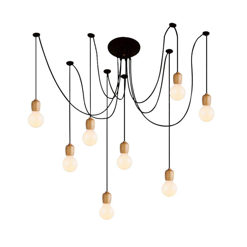 Schwarze Beute Hanging Lampe mit freiliegendem Glühbirnen -Industrieholz 8/12 Lichter Esszimmer Anhängerlampe