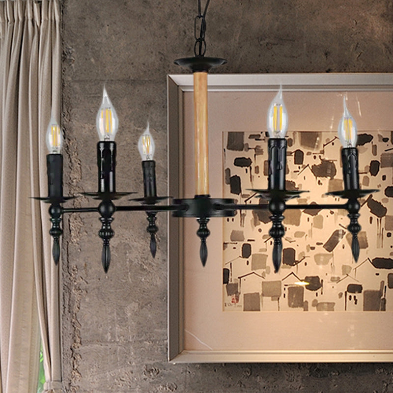 Lampada lampadario a candela per finitura nera Antique Metal and Wood Heads Restaurant lampadario