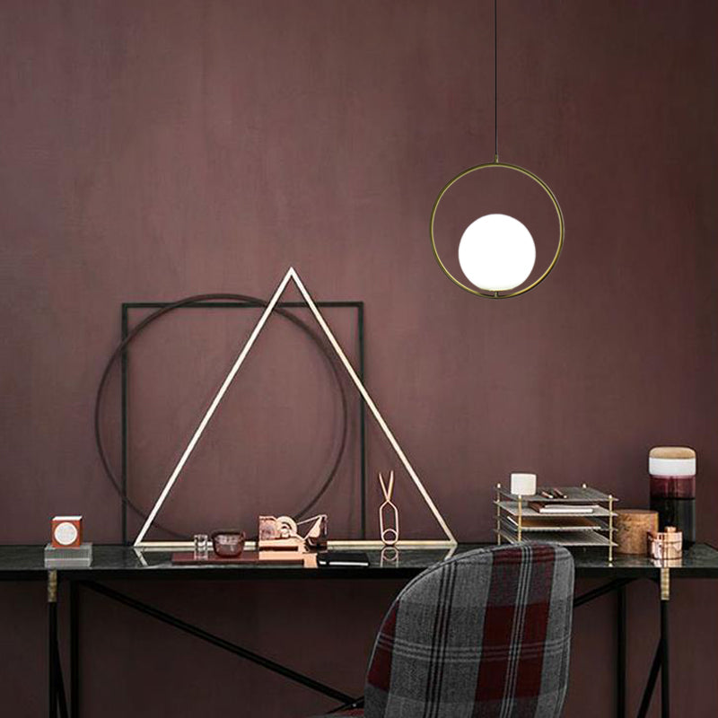 1 Kopfring -Anhänger Beleuchtung mit Globe Opalglas Schatten Retro Industrial Gold Suspension Light, 12 "/14" Breite