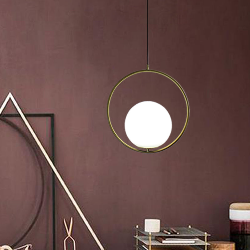 1 Kopfring -Anhänger Beleuchtung mit Globe Opalglas Schatten Retro Industrial Gold Suspension Light, 12 "/14" Breite