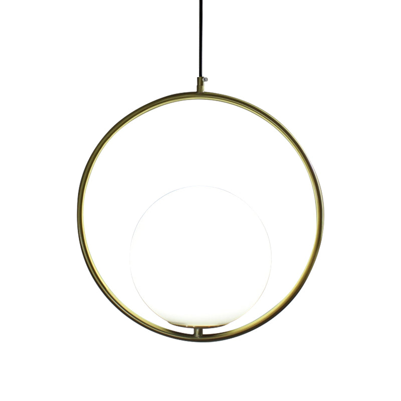 1 Kopfring -Anhänger Beleuchtung mit Globe Opalglas Schatten Retro Industrial Gold Suspension Light, 12 "/14" Breite