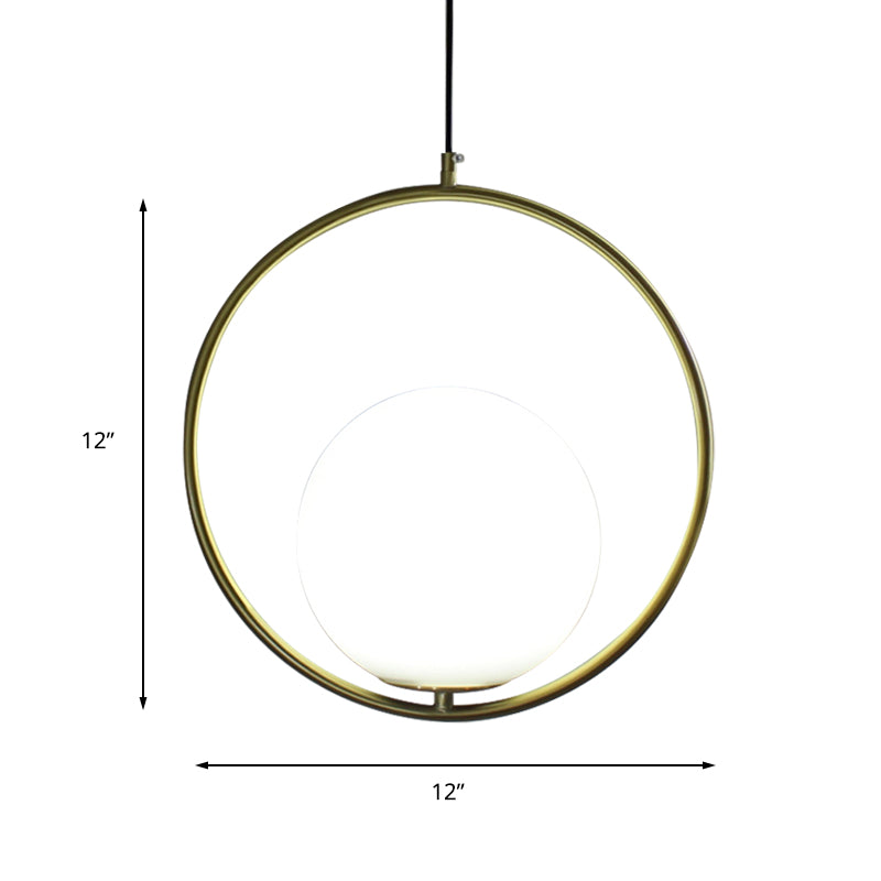 1 Kopfring -Anhänger Beleuchtung mit Globe Opalglas Schatten Retro Industrial Gold Suspension Light, 12 "/14" Breite