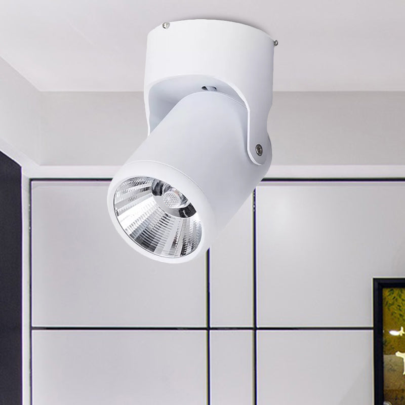 Lámpara mini semiplana de moda en ático, con pantalla cilíndrica LED Metal giratorio lámpara de techo, adecuada para Sala de estar