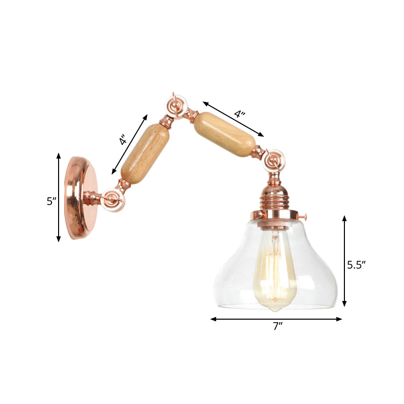 1 Light Clear Glass Wall Sconce Light Vintage Gold Gourd Living Room Lighting Fixture with Long Extendable Arm