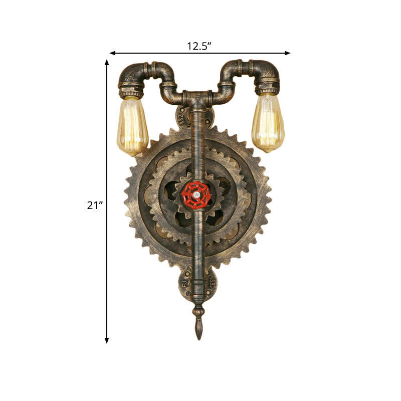 Exponierte Glühbirnen -Eisenwandbeleuchtung mit Ausrüstung und Rohr Industrial 2 Heads Restaurant Wandleuchte in Bronze