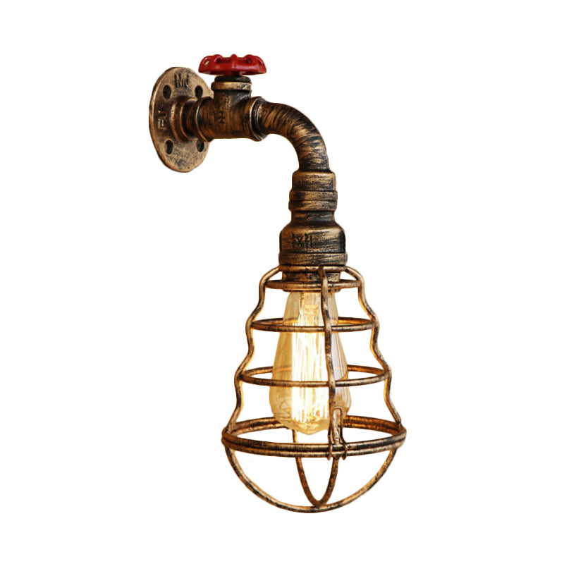 1 cage de tête en forme de bulbe de lampe murale de lampe à la ferme en bronze vieilli en bronze en bronze applique murale avec roue de soupape