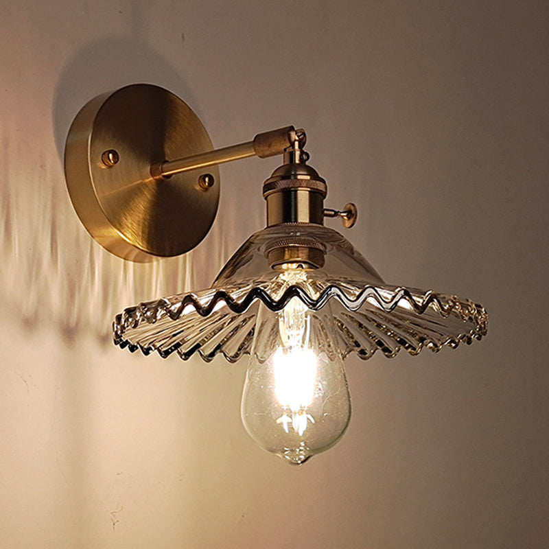 Brass Scalloped Wall Lighting Industrial Smoked Glass 1 Light Living Room Sconce Light Fixture