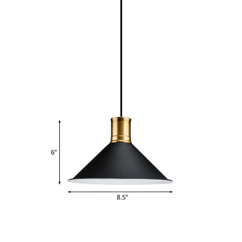 Metallic Black Finish Anhänger Beleuchtung Conic 1 Leichte industrielle Vintage -Suspension Licht für Schlafzimmer, 8,5 "/10,5" Breite