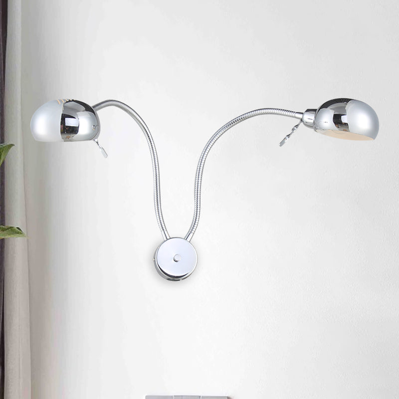 Double Domed Metal Wall Sconce Industrial Style 2 Lights Bedroom Wall Light Fixture with Flexible Arm in Black/Chrome