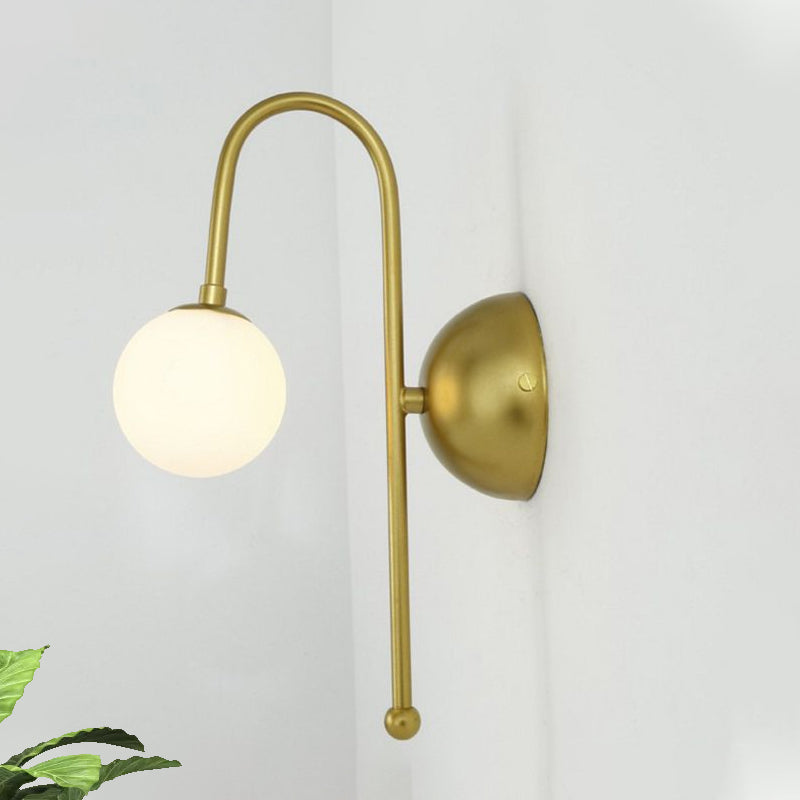 1 Bulb Globe Wall Mounted Light Fixture Modern Gold Opal Glass Lighting for Living Room