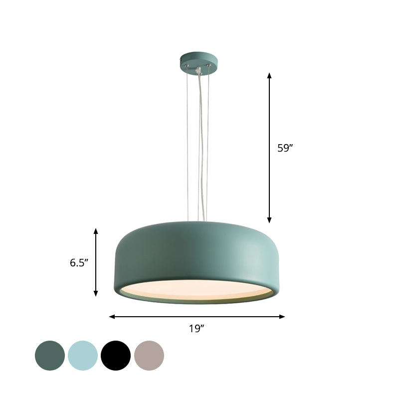 Khaki/Black Drum Shade Ceiling Fixture Macaron Style Metallic 1 Bulb Restaurant Pendant Light Fixture, 14"/19"/23.5" Width