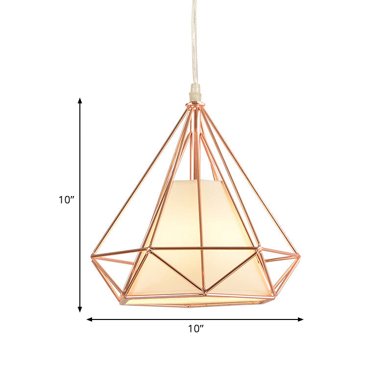 Rose Gold Diamond Cage Ceiling Light Macaron Style Metal and Fabric 1 Light Coffee Shop Pendant Lighting