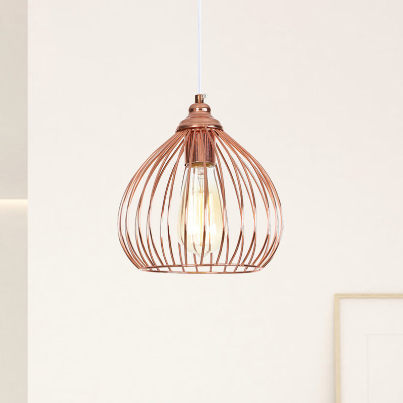 Gourd Single Pendant Light with Wire Guard 1 Light Industrial Hanging Ceiling Light in Rose Gold