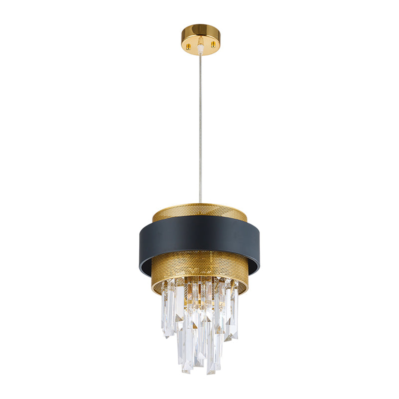 Accordi della Grande stanza giù Mini Pendant Prisms Crystal Modern 1 Bulb Black and Gold Finish Sospension Light