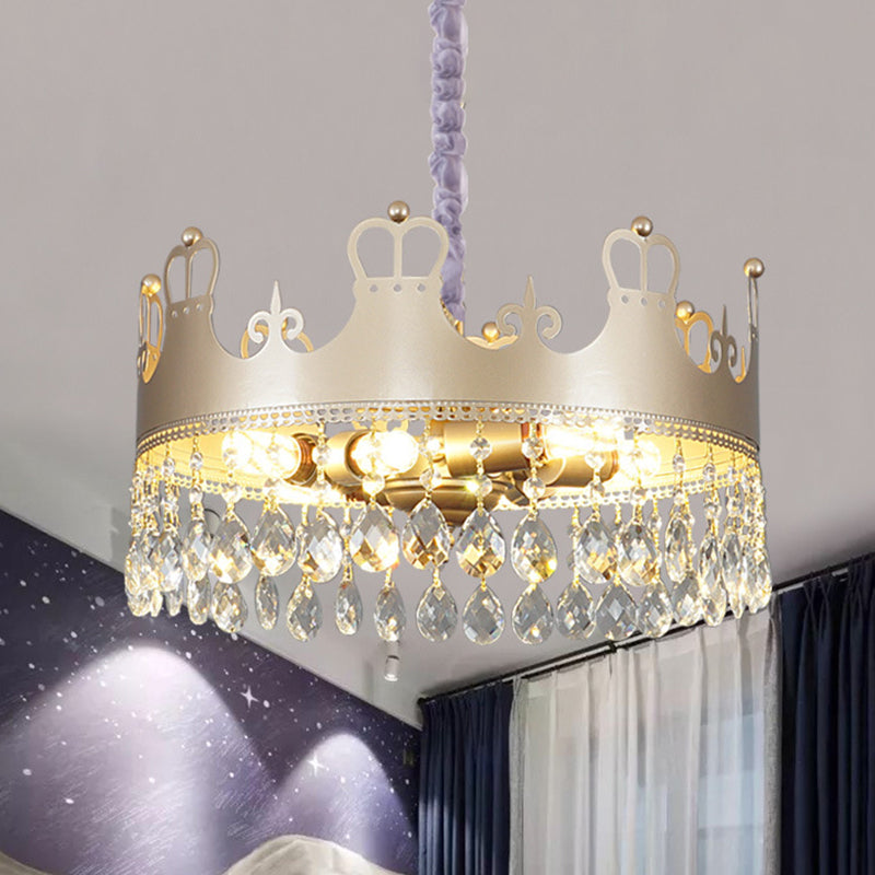Lampe de lustre de la couronne traditionnelle 6 têtes accents de cristal clair léger de suspension en or