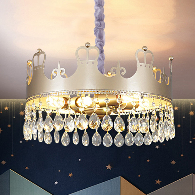 Lampe de lustre de la couronne traditionnelle 6 têtes accents de cristal clair léger de suspension en or