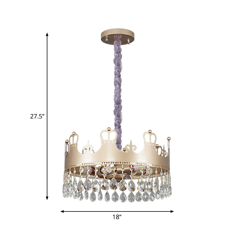Lampe de lustre de la couronne traditionnelle 6 têtes accents de cristal clair léger de suspension en or