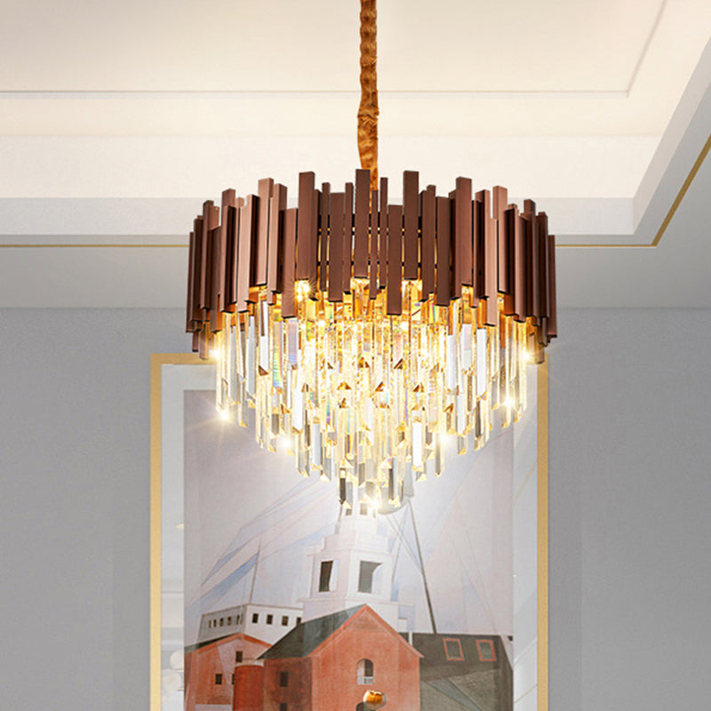Finitura del rame 4 lampadine sospensione a sospensione contemporanea a cristallo chiaro drappeggio lampadario affusolato