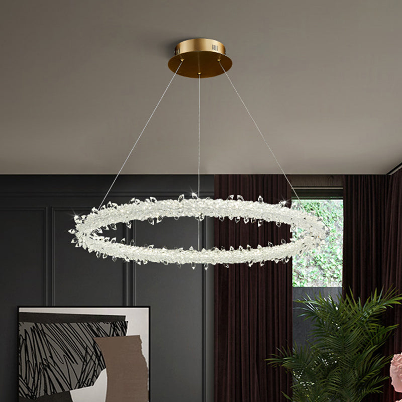 Ring Parlon Suspensie Lamp Modern Clear Crystal Spears Goud LED Kroonluchter Licht armatuur, 16 "/19,5" breed