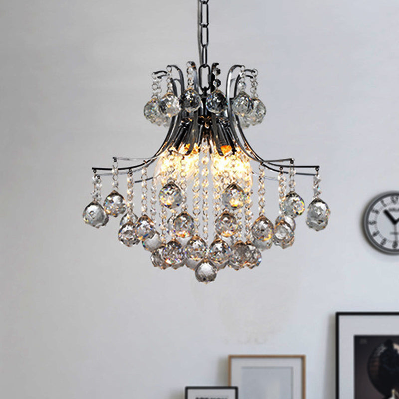 6 hoofden hanger kroonluchter hedendaagse hedendaagse wervelde arm heldere kristal orbs suspensieverlichting in chroom