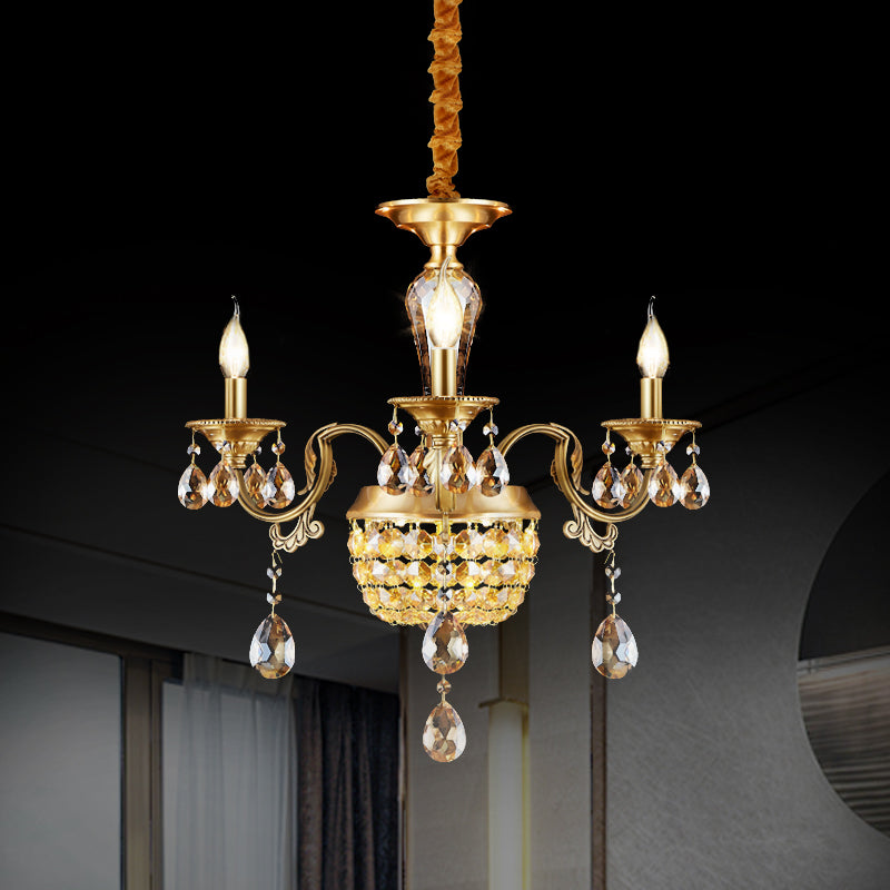3/5 Köpfe Kronleuchterlampe traditionelle Kerzenstick Klar/Bernsteinkristall Akzente Suspension Anhänger