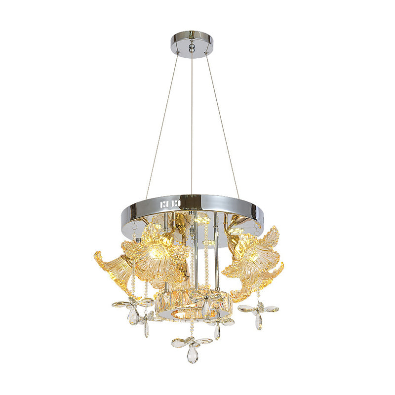 LED Hangende verlichting Moderne bloem Amber Crystal Shade Kroonluchter Lamp voor eetkamer