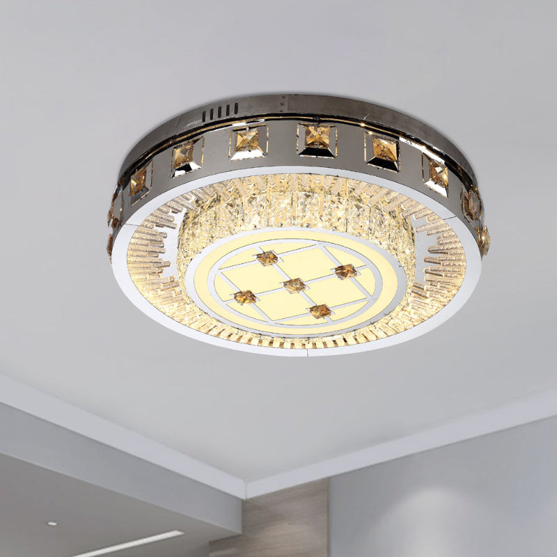 Circular Crystal Blocks Lighting Fixture Contemporary LED Bedroom Flush Mount in Stainless - Acciaio