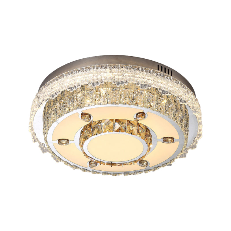 Modern Round Flush Mount Lamp Clear Crystals LED Ceiling Light Fixture for Sleeping Room
