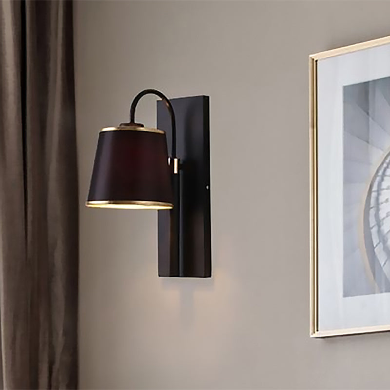 Tapered Bedroom Wall Sconce Black Fabric 1 Light Vintage Stylish Wall Mount Lighting with Gooseneck Arm