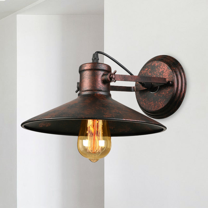 Metallic Saucer Sconce Wall Lighting Antique Style 1 Bulb Corridor Wall Sconce Lamp in Black/Rust