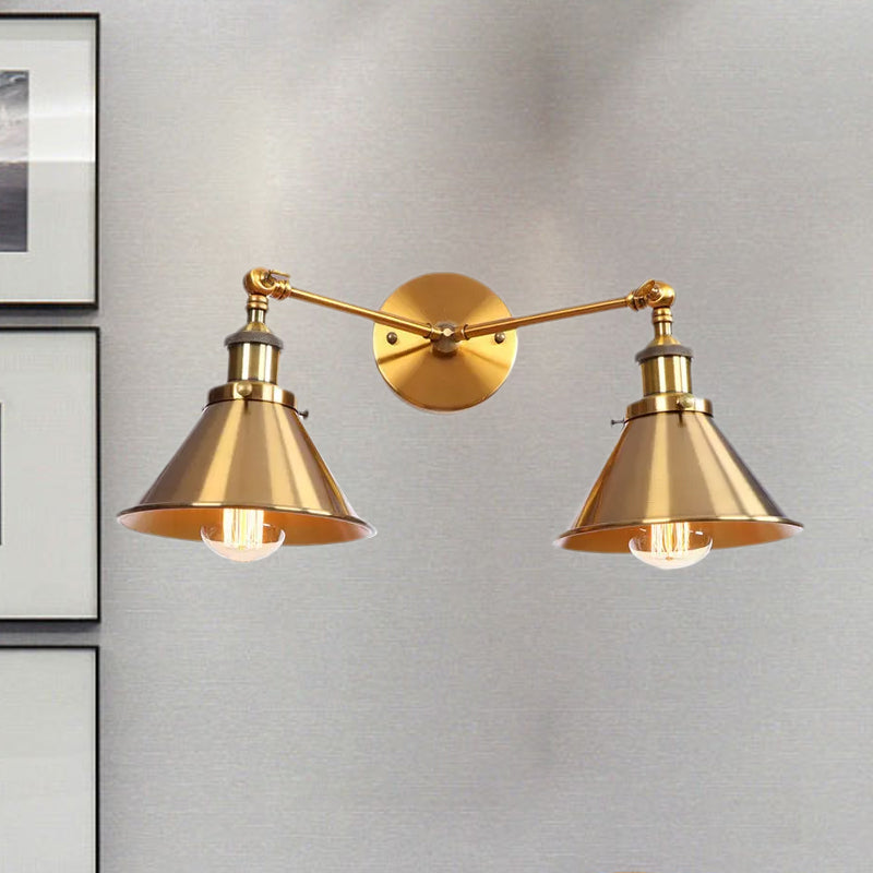 Tire d'ombrage effilée Mur mural Fixture industriel vintage 2 têtes Moup de serrage de la ferme Lumière en noir / laiton