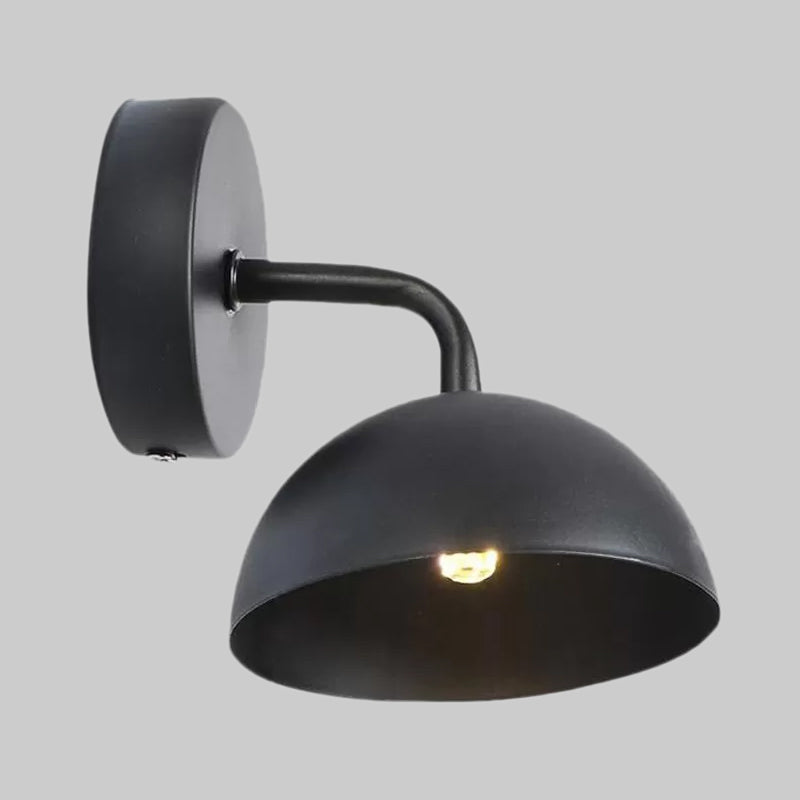 1 Light Wall Sconce Industrial Dome Shade Metal Down Wall Light with Curved Arm in Black/Brass for Bedroom