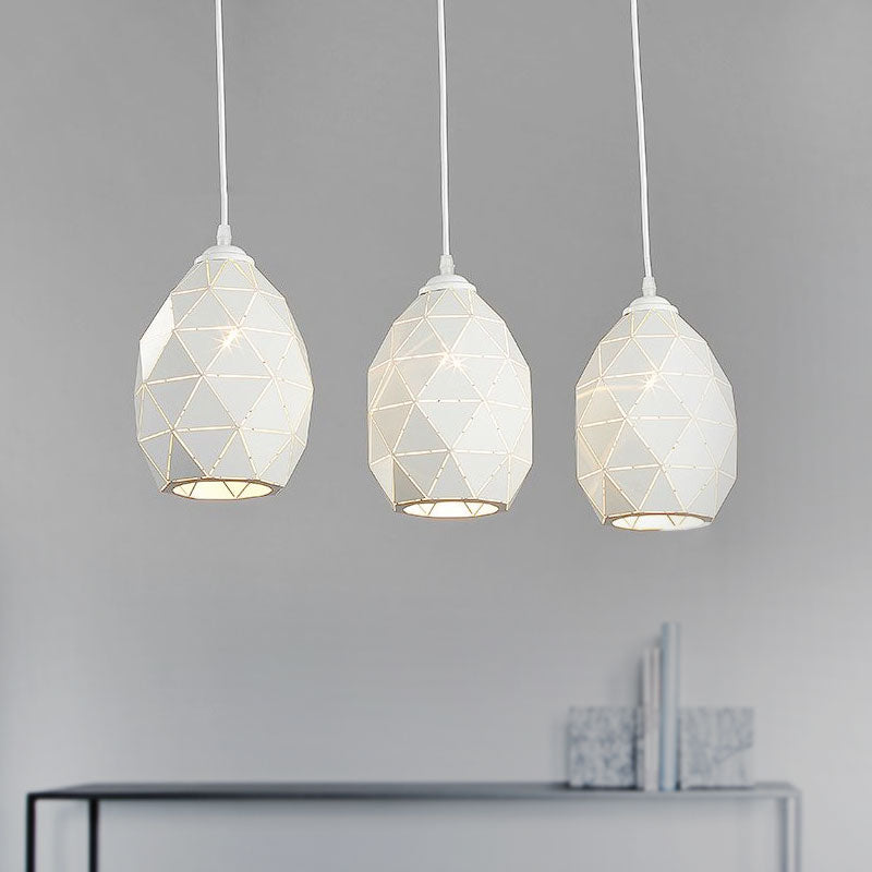 3 Lights Metal Pendant Lighting Modern Style White Geometric Indoor Hanging Ceiling Light, Linear/Round Canopy
