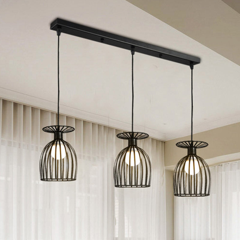 Weinglas Metallanhänger Leuchte mit Käfig Schatten Industrial 3 Leuchten Esszimmer Deckenleuchte in Schwarz/Weiß