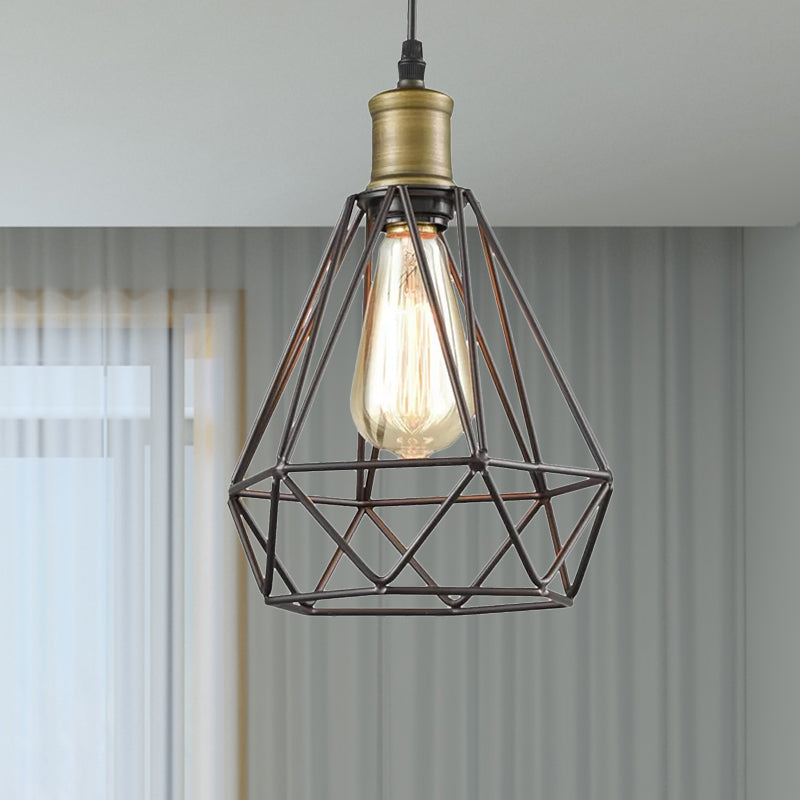 Retro Diamond Cage Pendelleuchte 1 Glühbirnenhängelampe in Messing/antikes Messing für Wohnzimmer