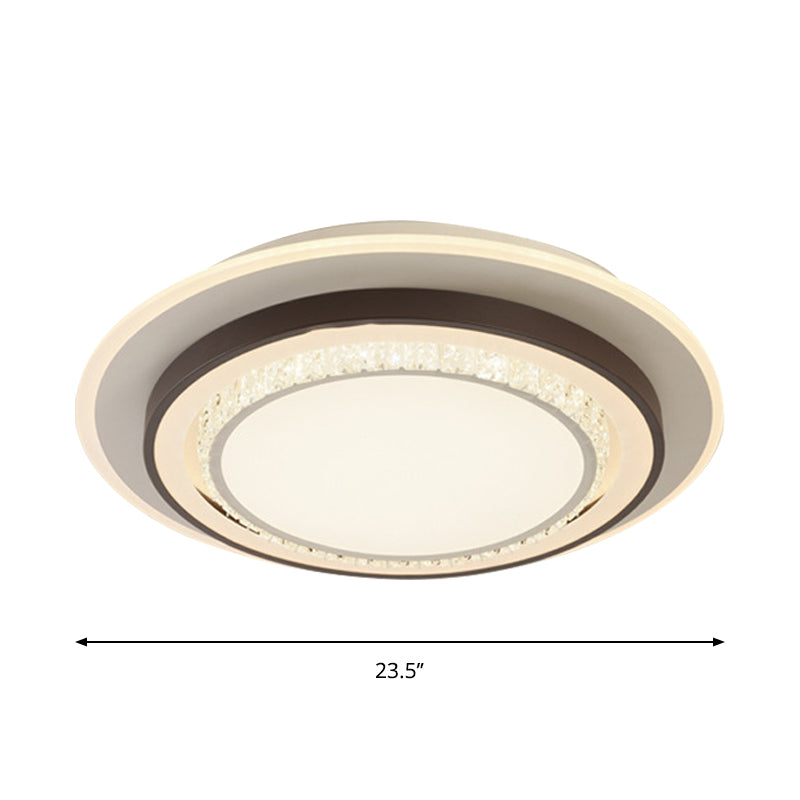 White LED Flush Mount Lamp Modern Square-Cut Crystals Round Close to Ceiling Lighting
