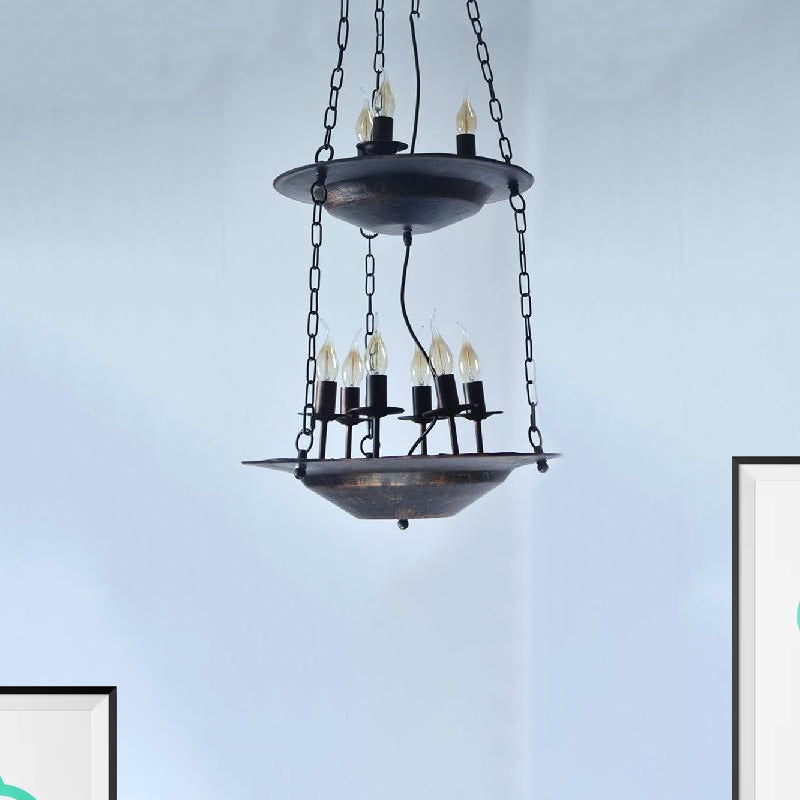 Metallic Candle&Saucer Chandelier Bookstore Cafe Industrial Style Pendant Lamp in Rust