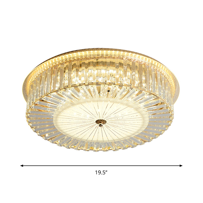 LED -Flush -Halterung mit Trommelschatten Klarer Kristalle zeitgenössischer Schlafraum Decke Flush Mount