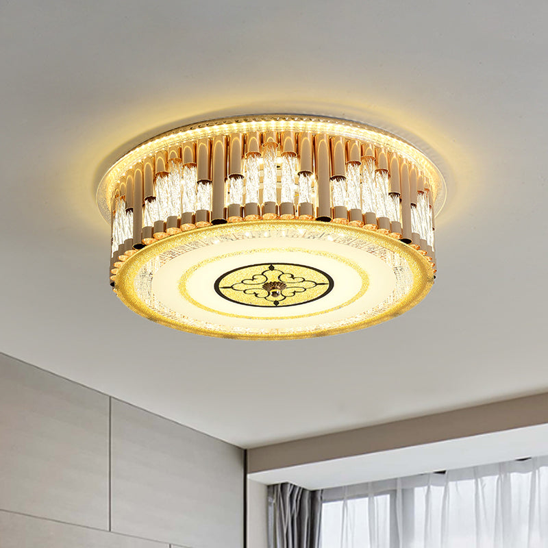 Drum Bedchamber Light Fixture Contemporary Clear Crystal Stripes LED Gold Flush Mount Lighting