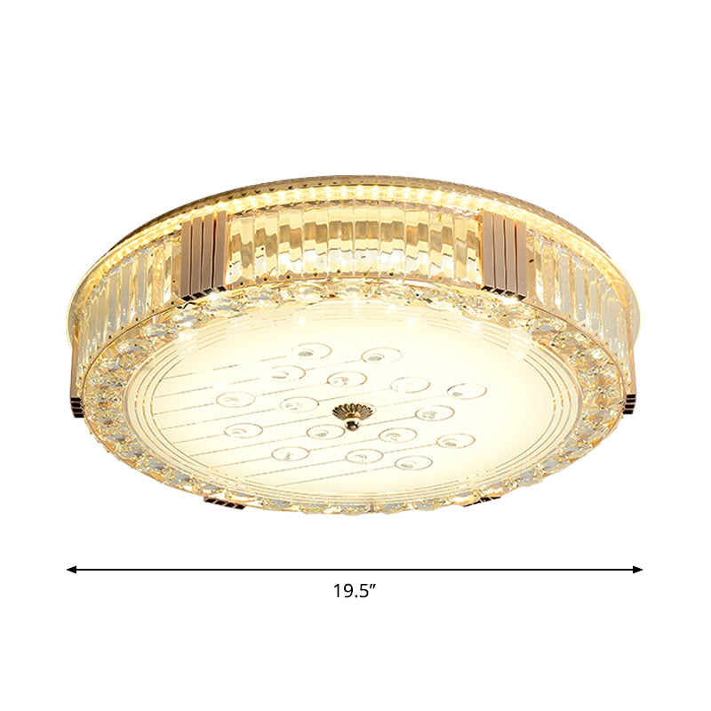 Contemporary Circular Lighting Fixture Clear Rectangular-Cut Crystals LED Flush Mount Lamp
