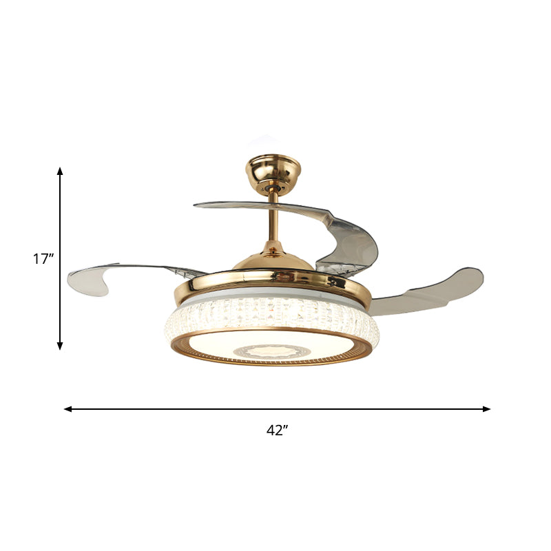Gold Baldachin LED Semi Flush Contemporary Facettenkristalle Round Anhängerlüfter mit 3 Klingen, 42 "W.