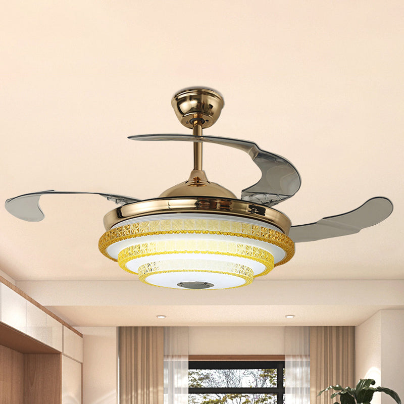 3 Blades Moderne Ronde Semi Flush Bevel gesneden kristallen LED plafondventilator Lamp in goud, 42 "breedte