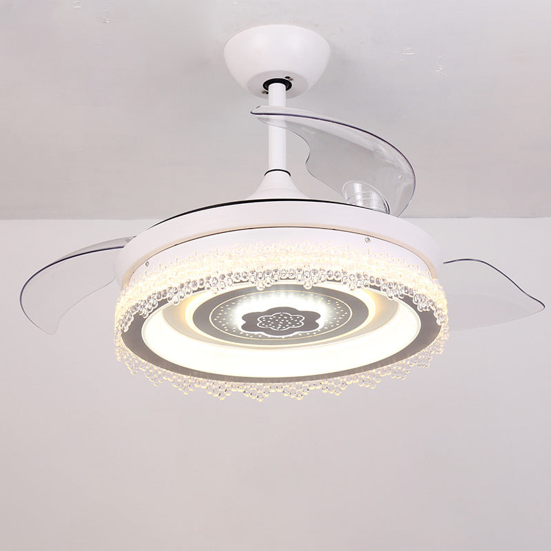 Mont semi-flush rond LED Crystals transparents blancs traditionnels suspendus à la lampe à fans avec 3 lames, 42 "de largeur